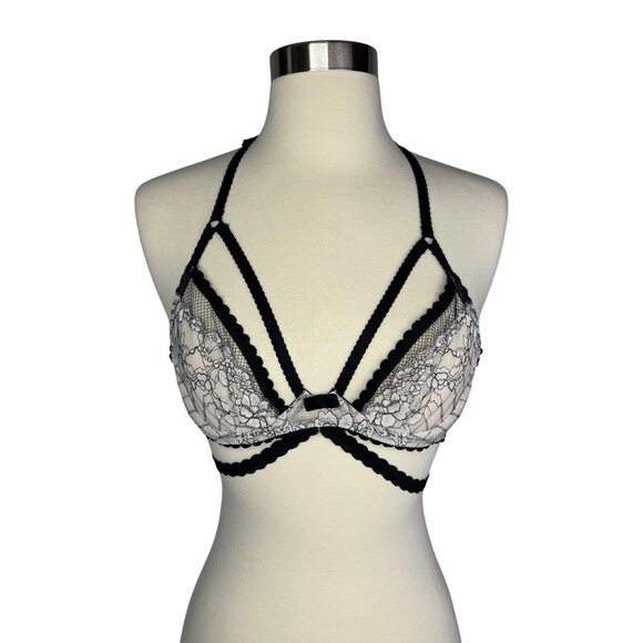 Victorias Secret Blk/Wht Very Sexy Lace Multi Strap Underwire Bra 34B Whimsigoth - Picture 1 of 8